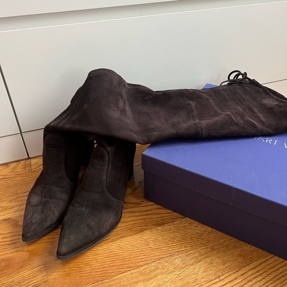 Stuart Weitzman Thighland Cola Brown Suede Over The Knee Boot Size 7